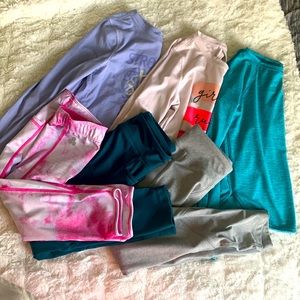 Girls size 7 athletic leggings, long sleeve bundle